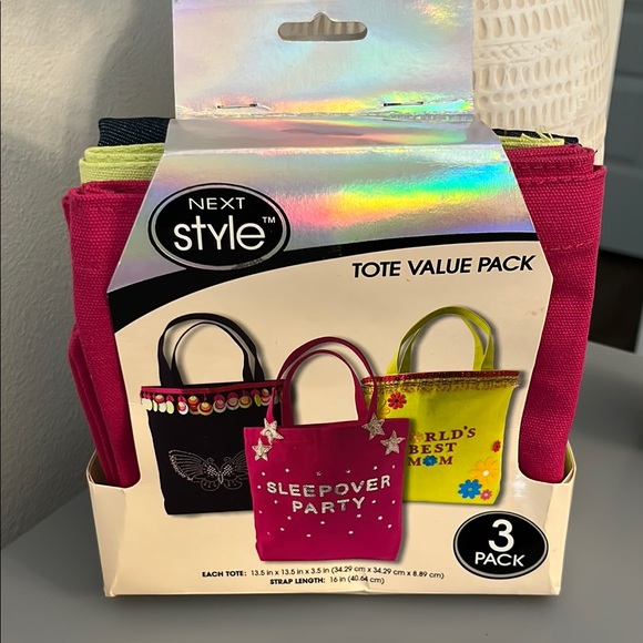 Set of 3 Canvas Tote Bags Shopping Storage Organizer - Picture 2 of 3